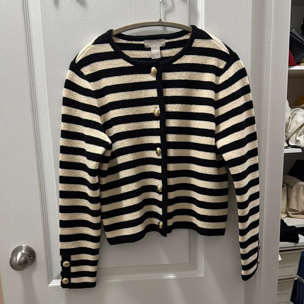 H&M Striped Black and Cream Women's Sweater